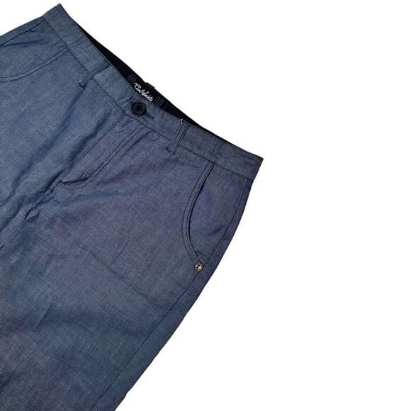 CIVIL SOCIETY Mens Size 34 Flat Front Bermuda Shorts Heathered Navy-Chambray - Picture 2 of 5